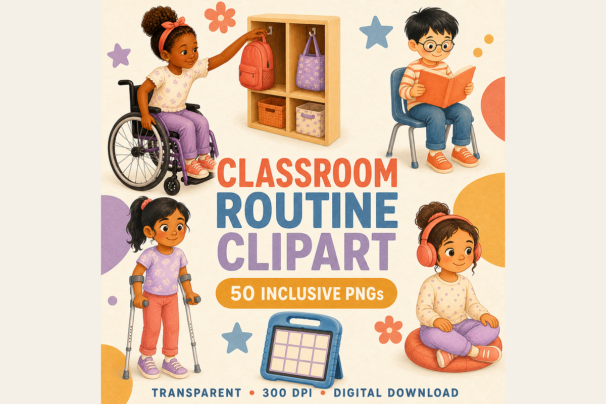 Inclusive Classroom Routine Clipart, an Education Illustration by KamimiArt (Photo 1 of 8)