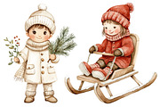 Vintage Christmas Children Clipart, a Seasonal Illustration by CitraGraphics (Thumbnail 6 of 7)