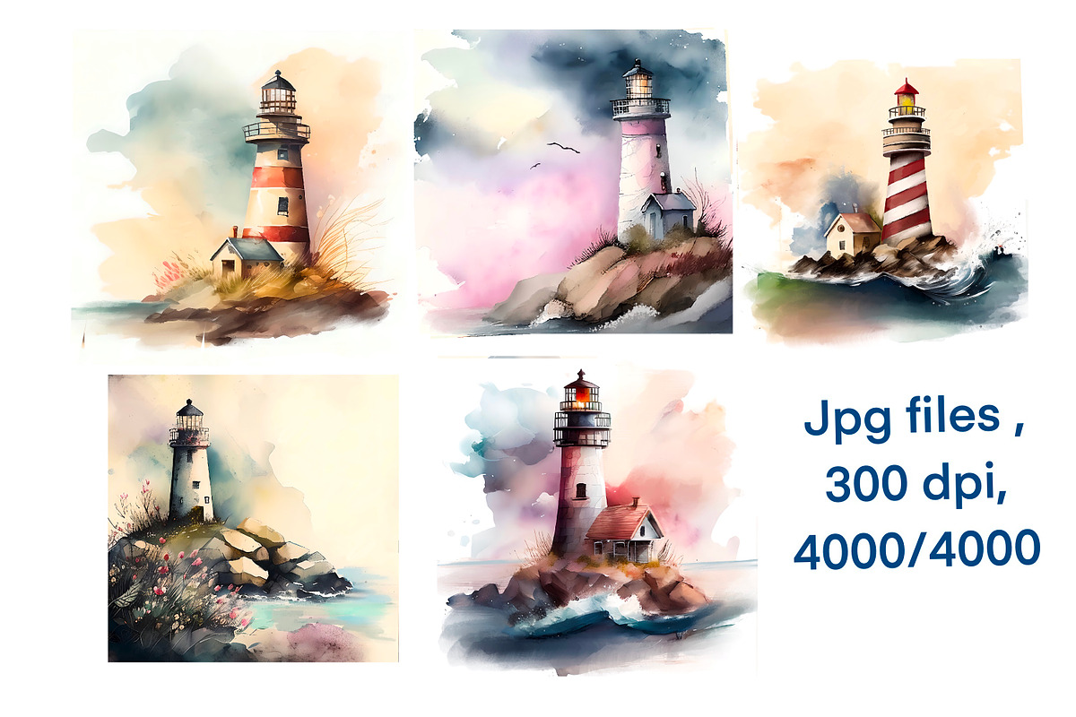 Nautical.Lighthouses and boats, an Object Illustration by AkvarelRiver (Photo 4 of 7)