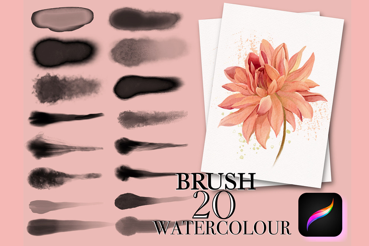 Watercolor Digital Brushes Procreate, a Brush Add-On by Elenbushe (Photo 1 of 5)