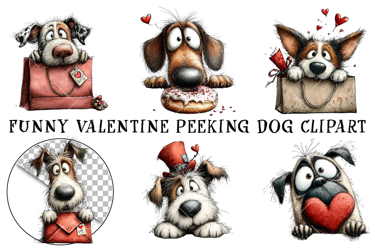 Funny Valentine Peeking Dog Clipart, an Illustration by OK Design (Photo 2 of 6)