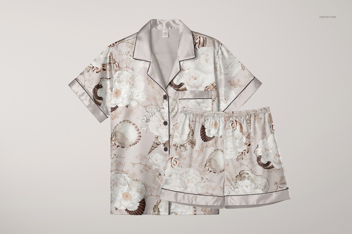 Silk Short-sleeve Pyjama Mockup Set, a Bottom Mockup by creatsy5 (Photo 5 of 12)