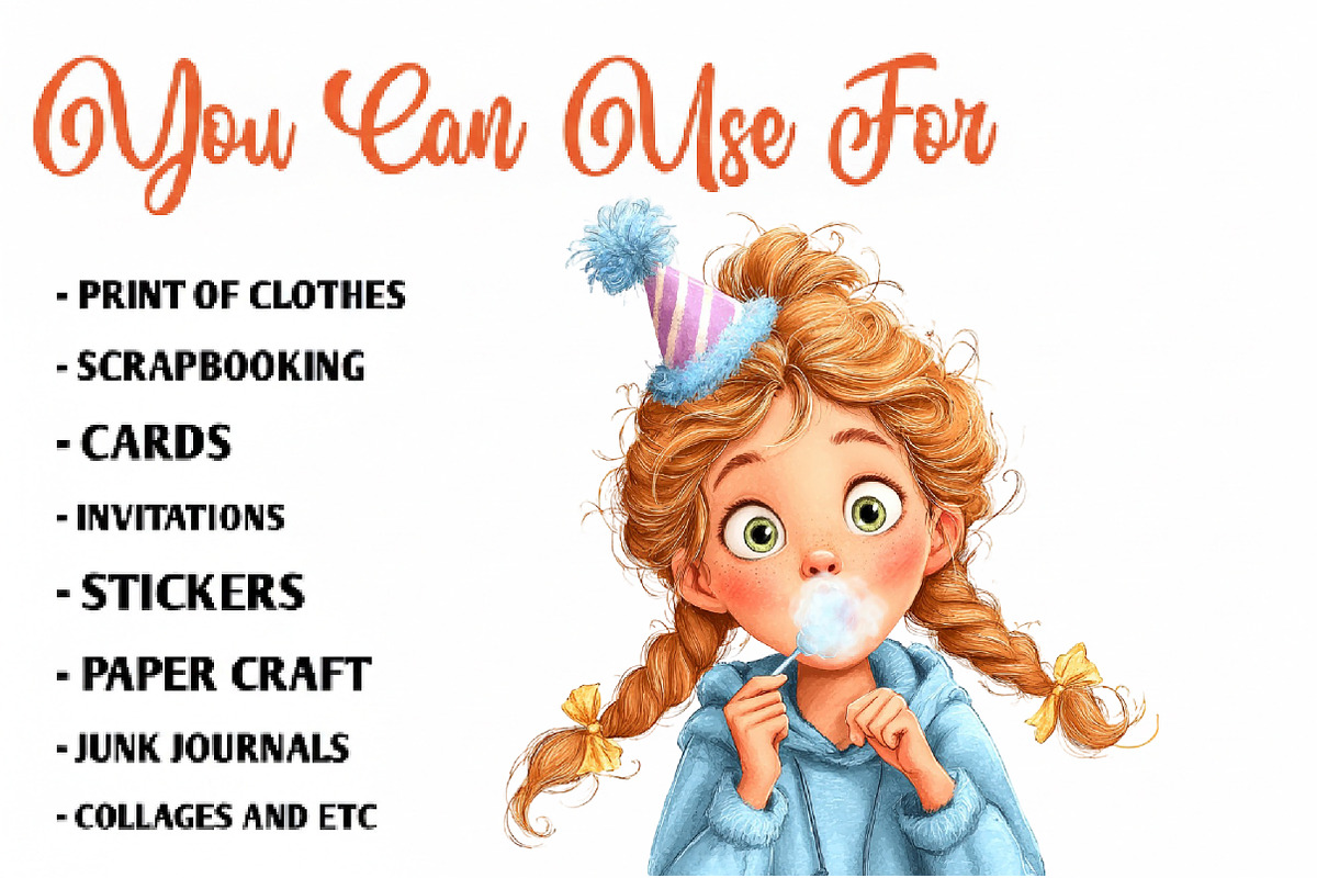 Whimsical Birthday Girl PNG Clipart, a Seasonal Illustration by CreationArt (Photo 5 of 7)