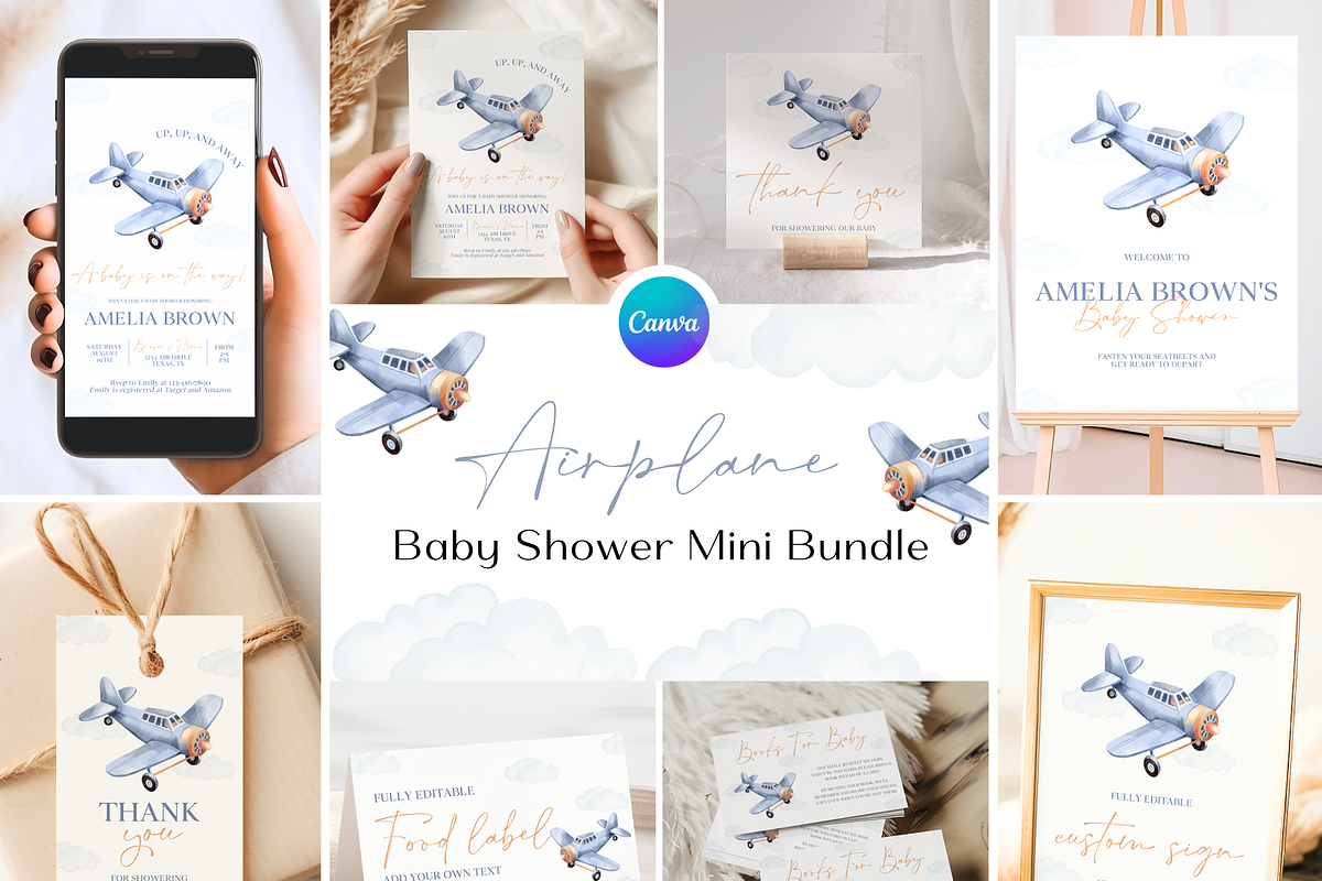 Vintage Airplane Baby Shower Bundle, an Invitation Template by Digital_Mind (Photo 1 of 10)