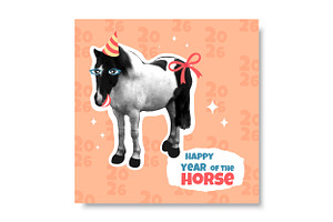 2026 Year of Horse Postcard, an Animal Illustration by PsychocheArt