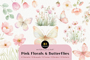 Pink Wildflower Butterfly Clipart, a Decorative Illustration by OKArtHub (Thumbnail 1 of 11)