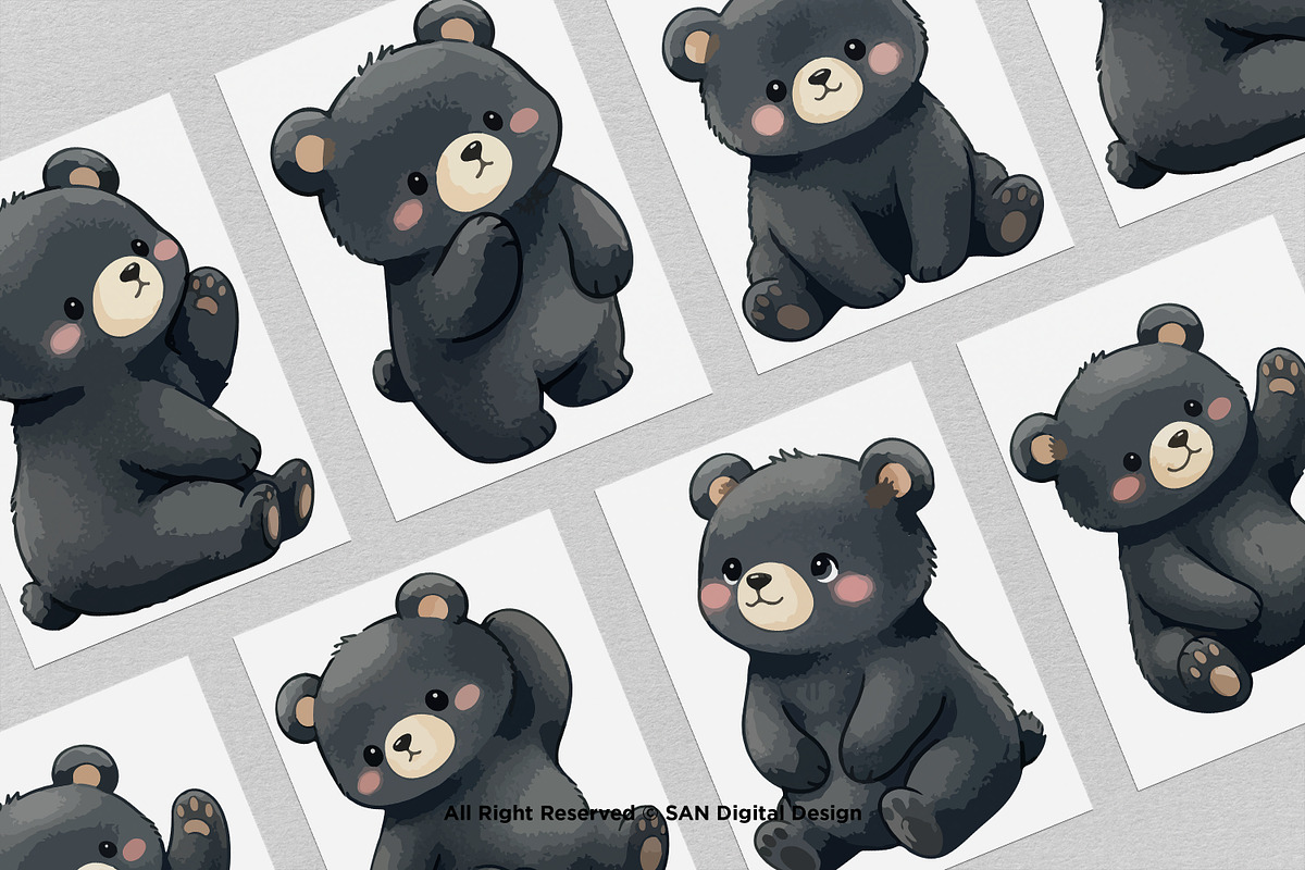 15 Bundle Watercolor Black Bear Cute, an Animal Illustration by Morspective (Photo 3 of 8)