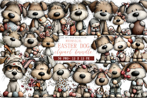 Whimsical Easter Dog Clipart, an Illustration by DreamArtGraphic