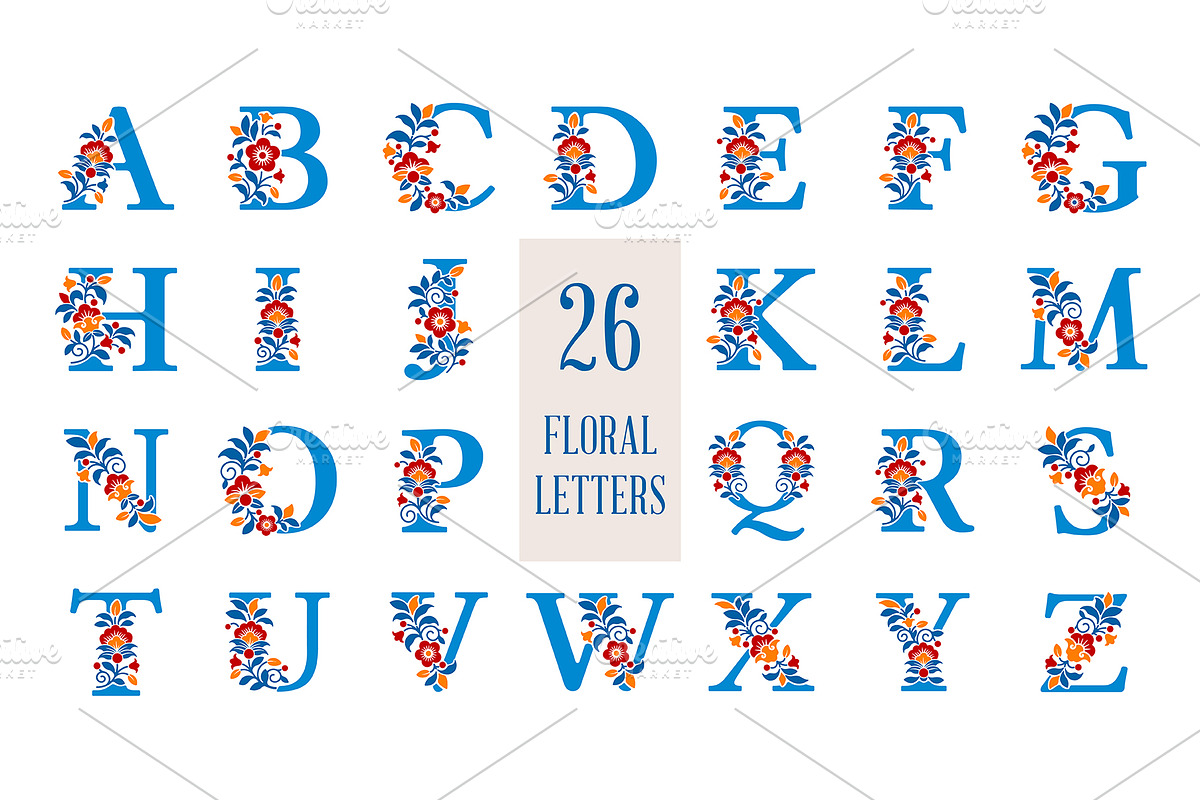 Floral Alphabet, Frames, Decors Set, a Decorative Illustration by Vector beauty (Photo 11 of 13)