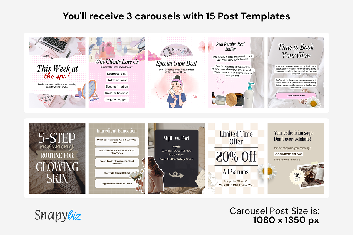 Skincare Canva Social Media Bundle, a Marketing Template by Snapybiz (Photo 9 of 10)