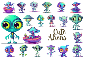 Cute Alien Clipart Bundle