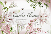 Garden flowers watercolor clipart, an Illustration by Alena Sid (Thumbnail 1 of 13)