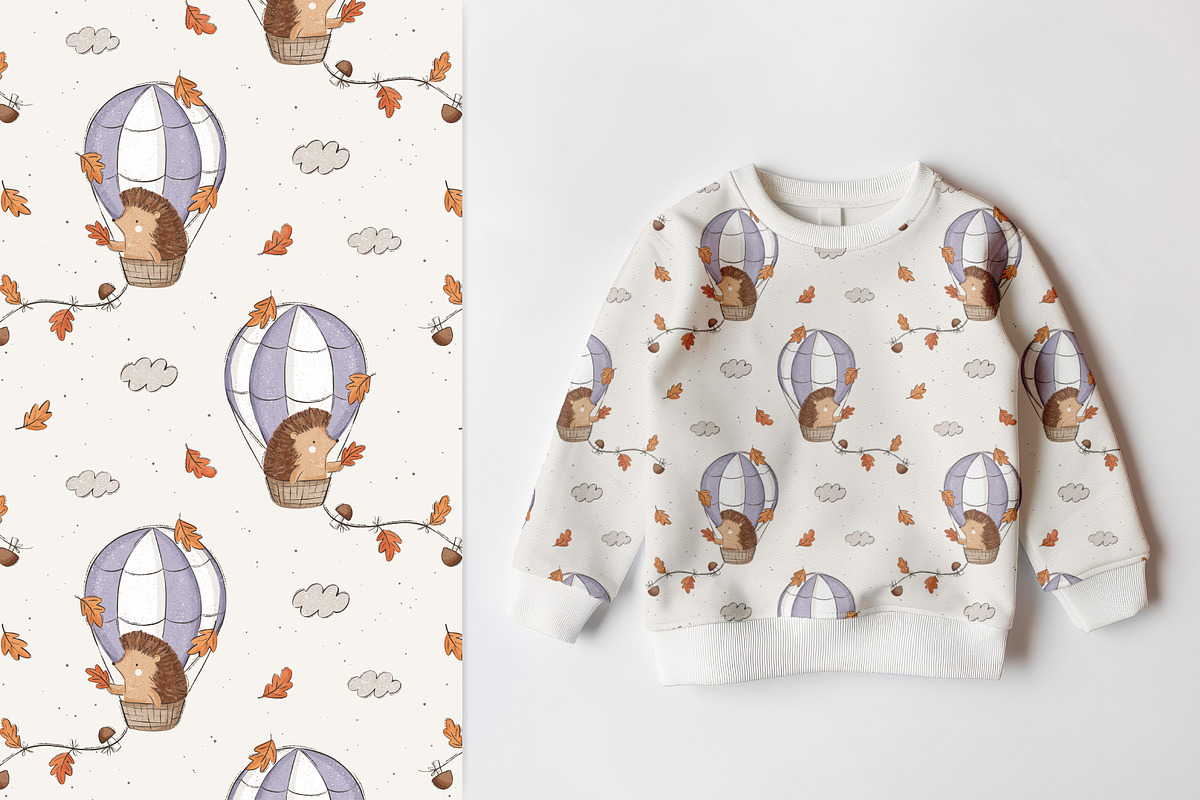 Hedgehog and air balloon, a Pattern Graphic by Olena Kuznietsova (Photo 5 of 10)