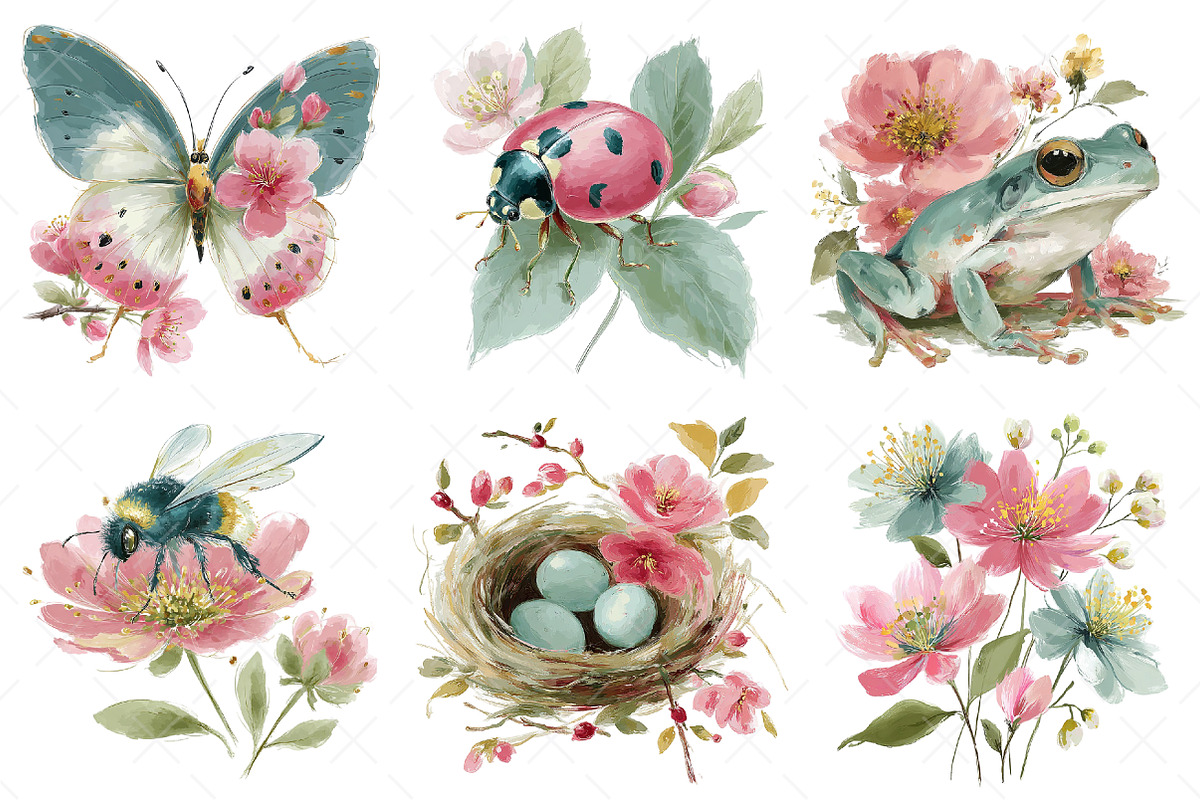 Whimsical Spring Watercolor Clipart, an Illustration by Craft Nest (Photo 3 of 7)