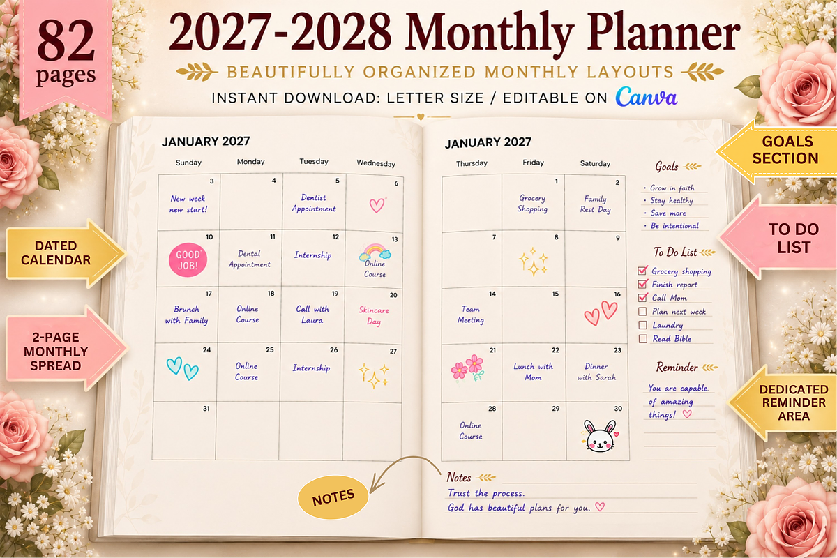 2027-2028 Monthly Planner, a Marketing Template by Book2bees (Photo 1 of 3)