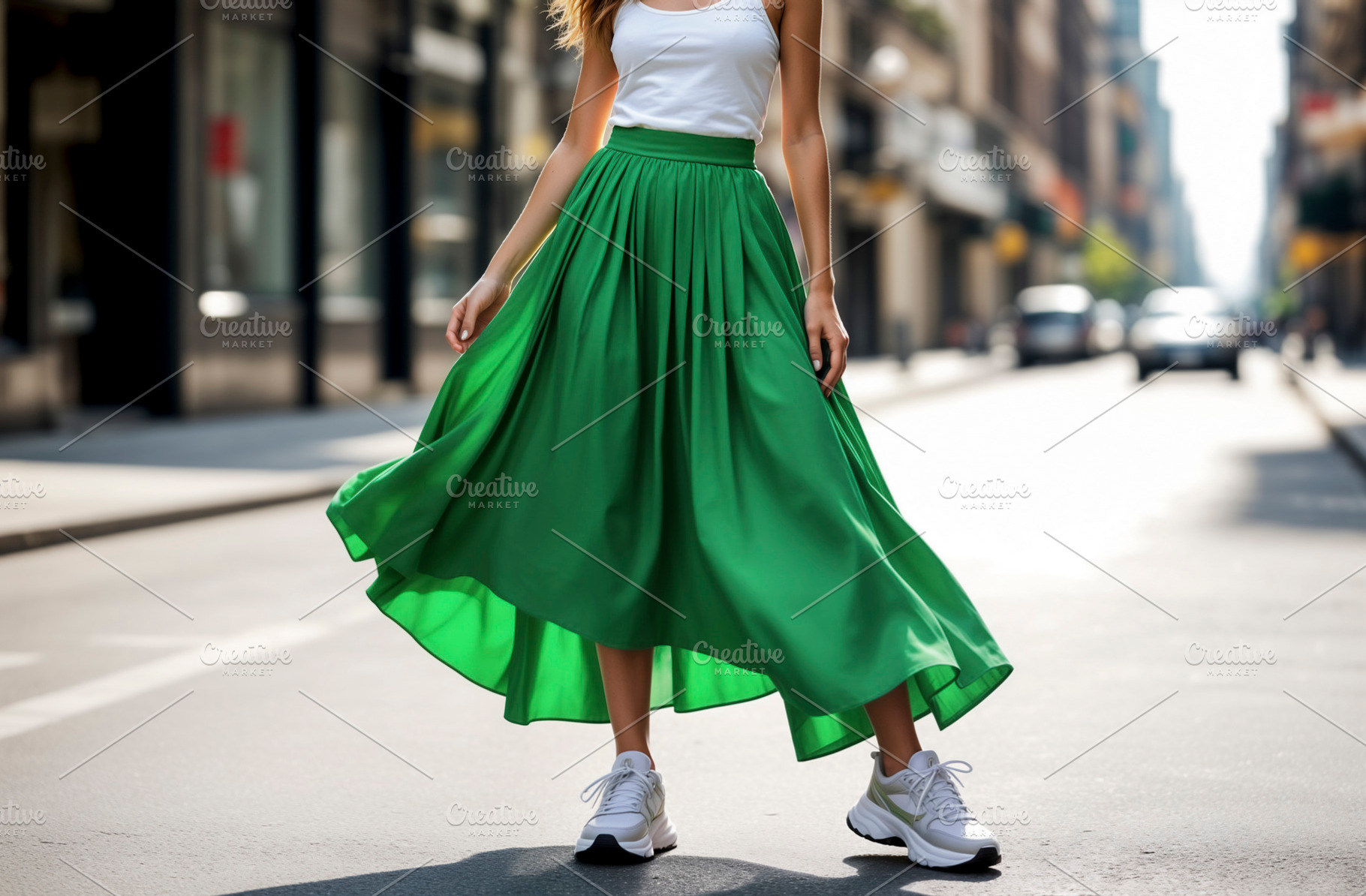 Fashionable woman in green skirt, a Photo by rarrarorro