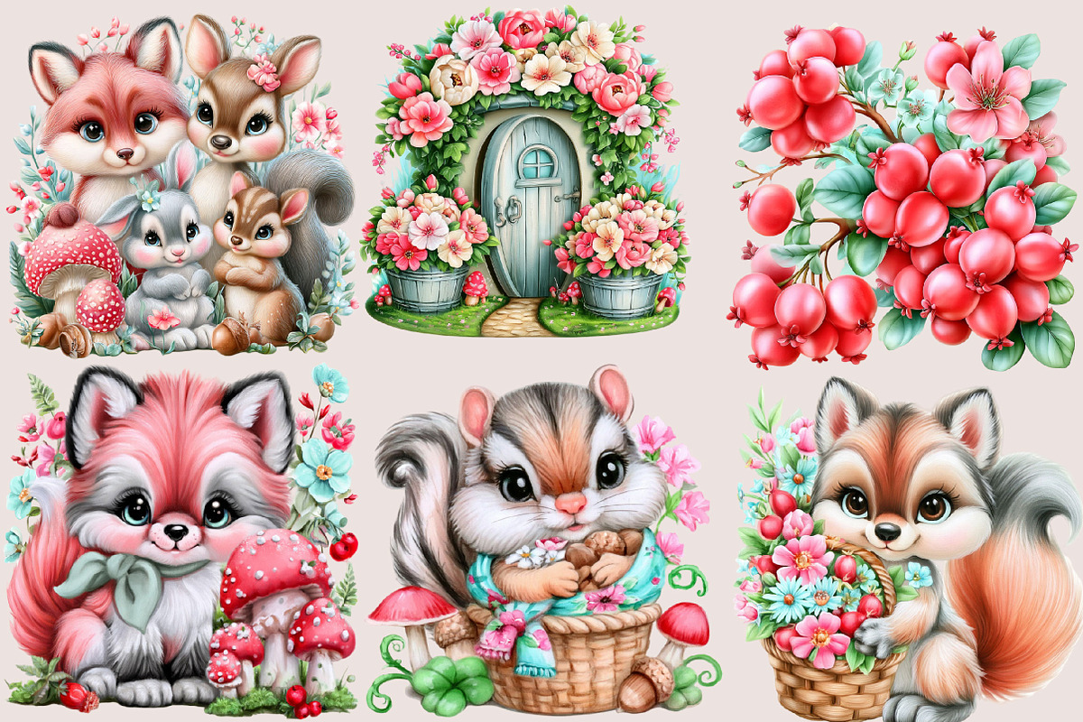 Whimsical Woodland Clipart PNG, a Seasonal Illustration by SVGArt (Photo 2 of 5)