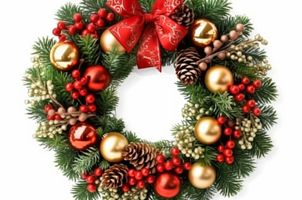 Christmas wreath isolated on white background, holiday decoratio, a Photo by Anneleven