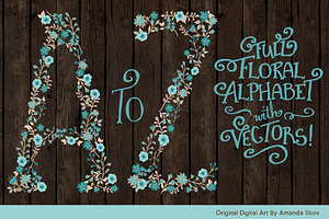 Vintage Blue Floral Alphabet