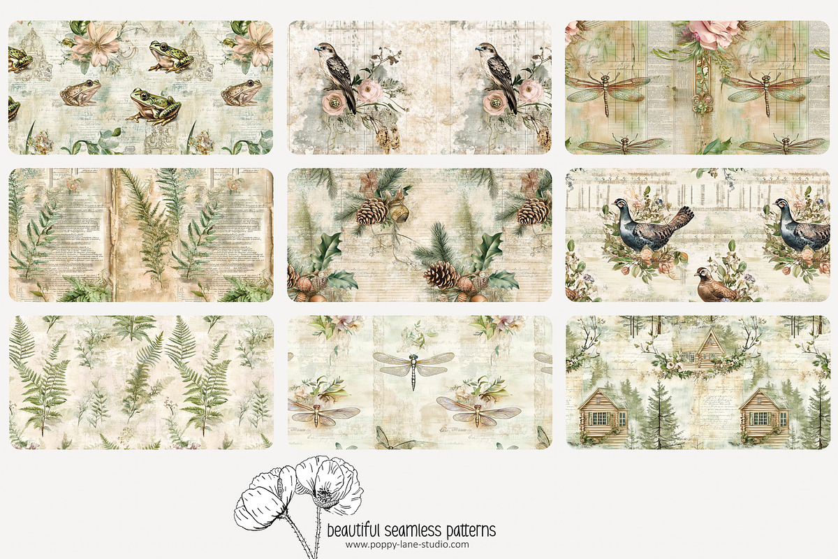 70 vintage woodlands repeat pattern, a Pattern Graphic by Poppy Lane Studio (Photo 3 of 10)