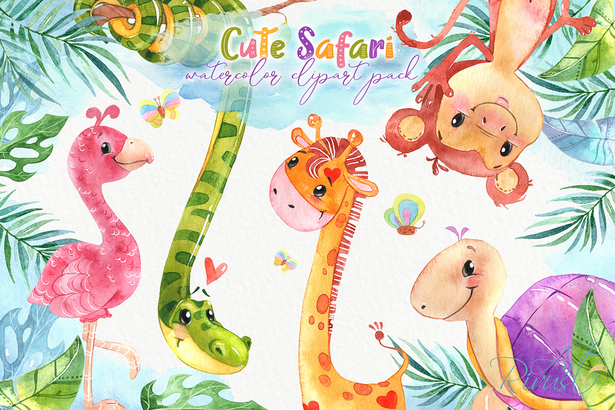 Cute safari animals watercolor, an Animal Illustration by RivusArt (Photo 1 of 5)