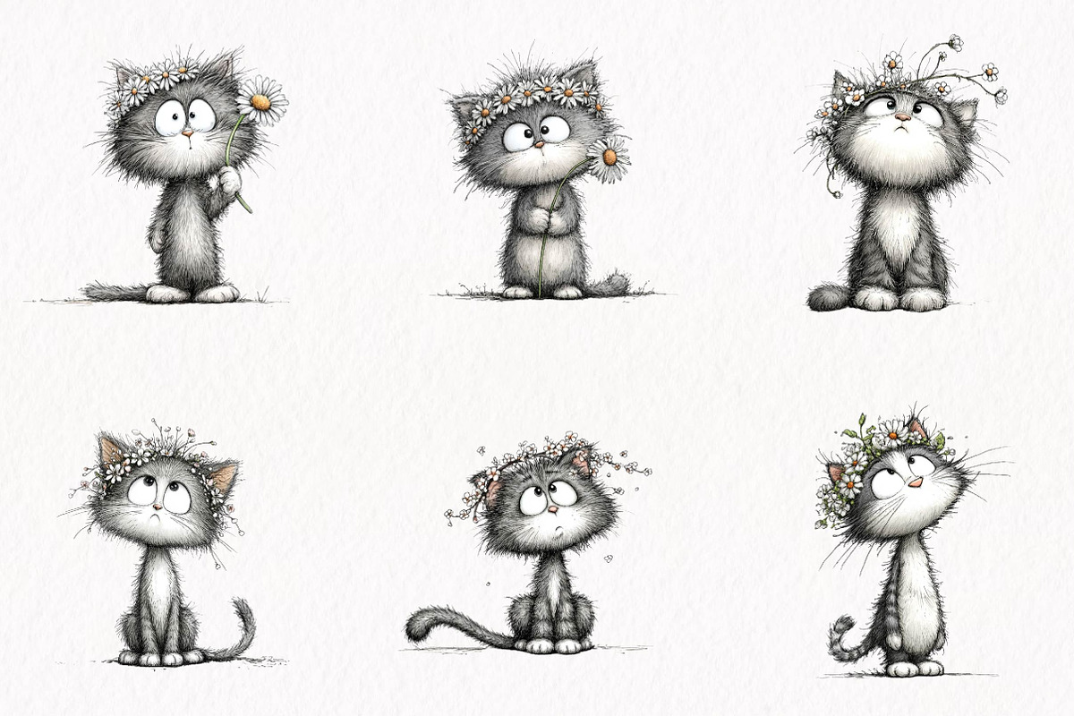 Whimsical Floral Kitten Clipart, an Animal Illustration by fashionaddict (Photo 2 of 7)