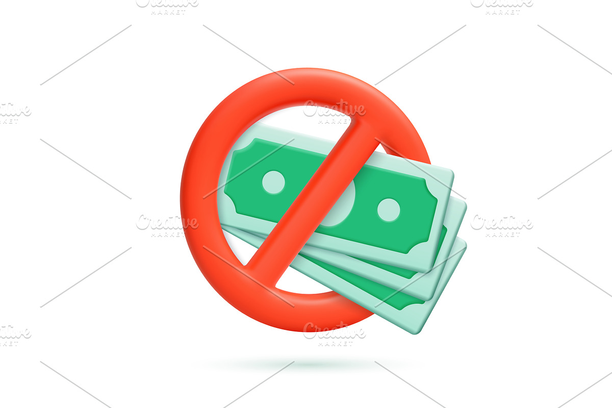 3D Cash Ban Icon with Red, a Finance Illustration by ModVector