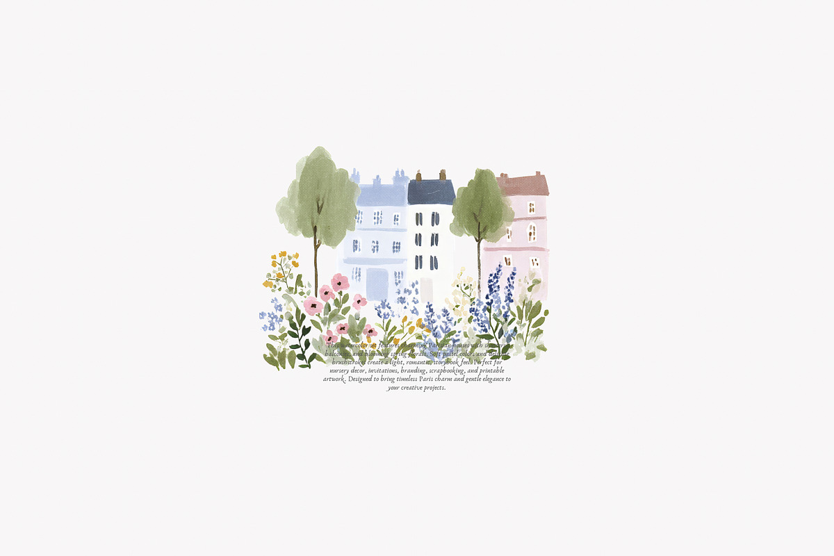 parisian spring houses watercolor, a Decorative Illustration by Patishop Art (Photo 2 of 10)