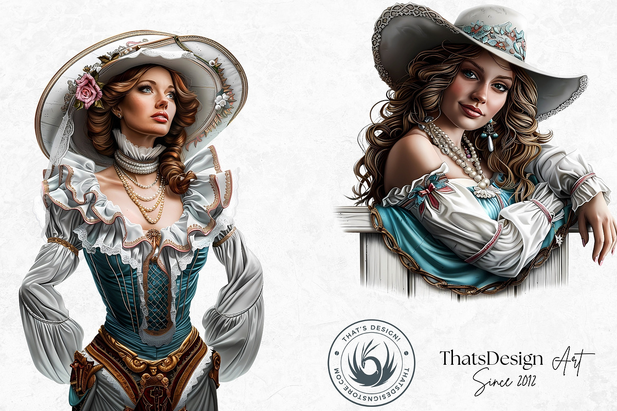 Southern Belle Cowgirls Clipart Set, a Person Illustration by ThatsDesign Art (Photo 7 of 10)