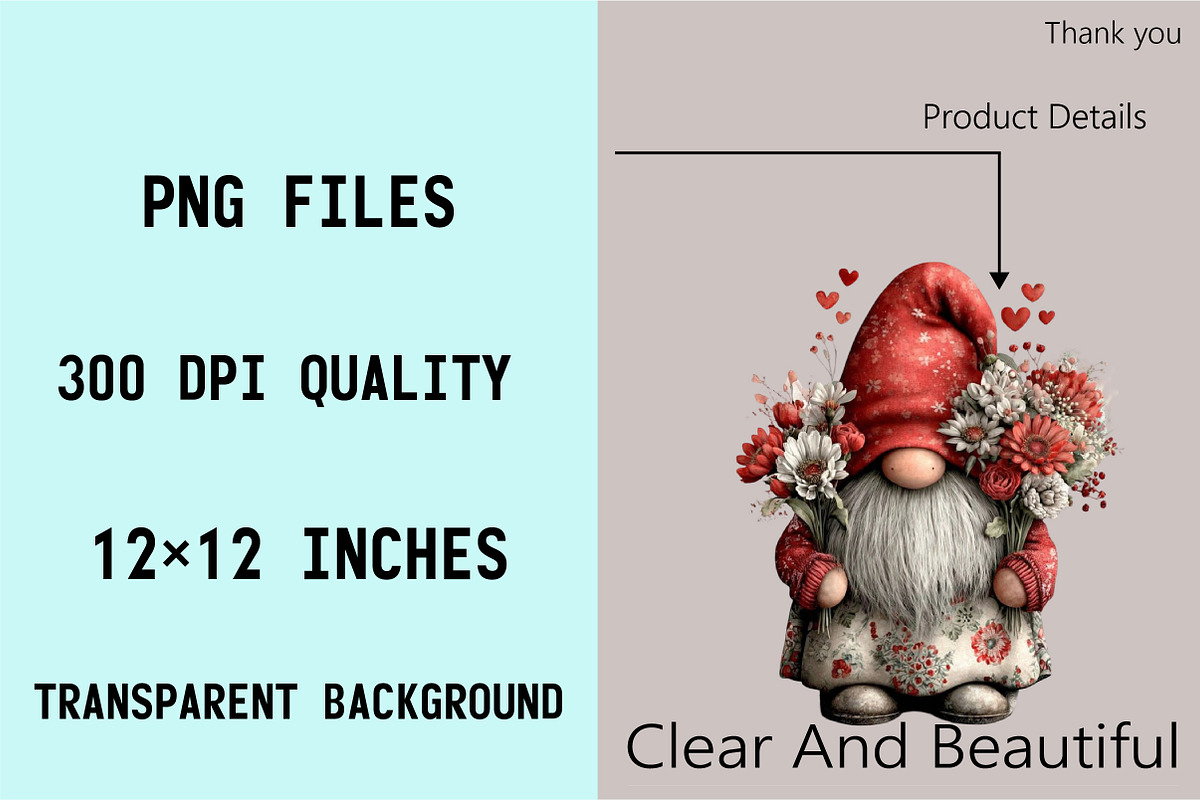 Valentine's Gnome with Flowers Clipa, an Illustration by SVGArt (Photo 6 of 8)