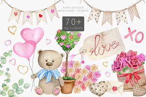 Valentine Day clipart Watercolor set