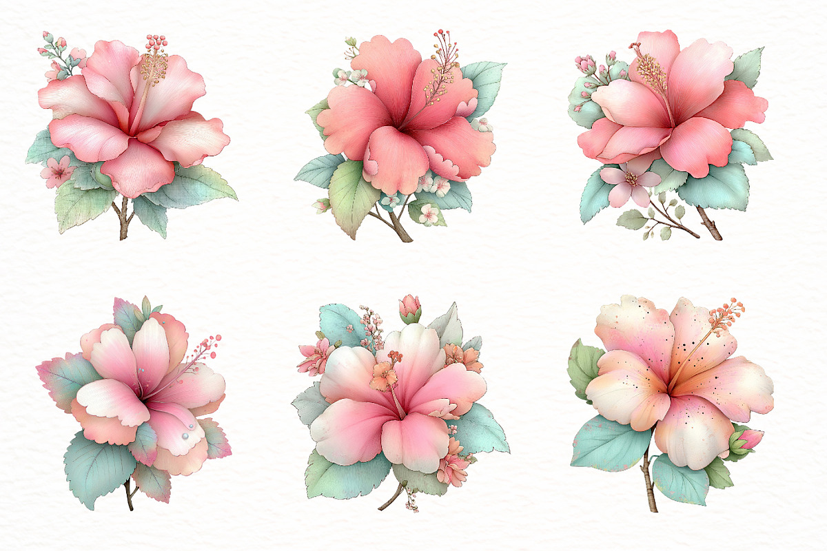 Watercolor hibiscus flower clipart, an Illustration by Designworld (Photo 2 of 6)