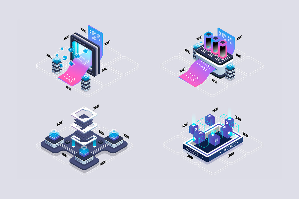 Set isometric illustrations for web., a Technology Illustration by Andrew_Derr (Photo 2 of 8)