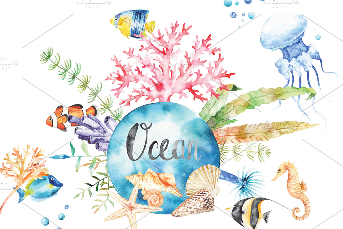Watercolor Ocean set, an Object Illustration by artnLera (Photo 1 of 3)