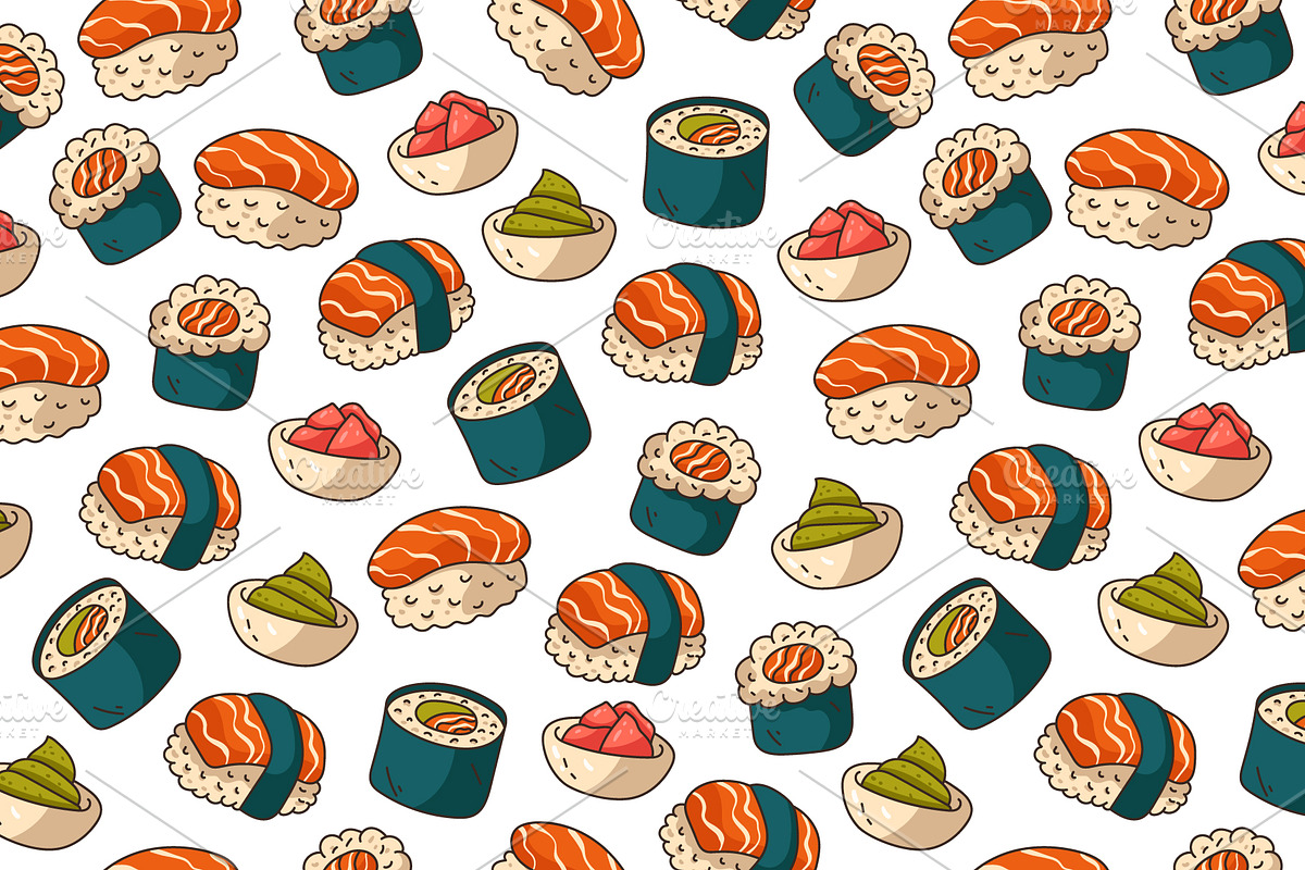 Sushi seamless pattern, a Pattern Graphic by PrettyVectors