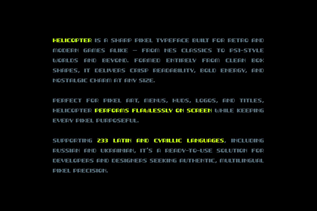 Helicopter – Pixel Display Typeface, a Font by alpercakici (Photo 5 of 14)