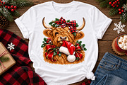 Highland Cow Christmas PNG, a Seasonal Illustration by Watercolor design (Thumbnail 1 of 3)