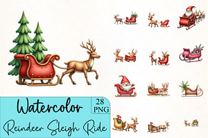 Reindeer Sleigh Ride Clipart, an Illustration by CrexoraLab