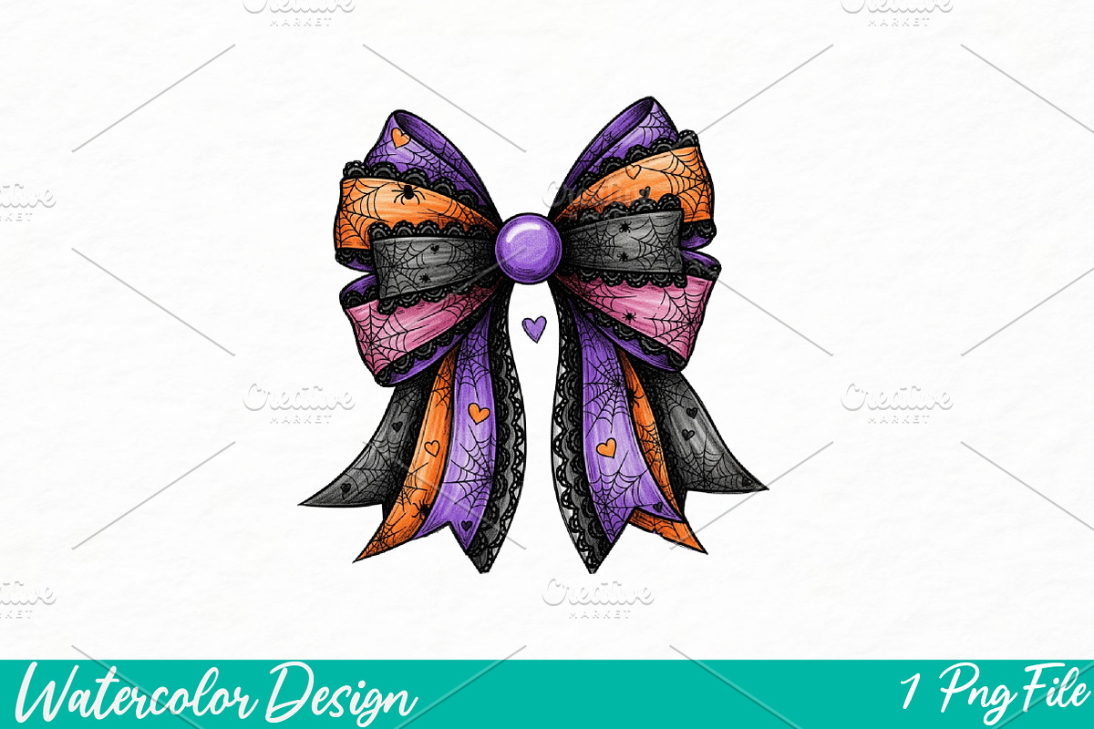 Halloween Bow PNG, Coquette Bow Png, an Illustration by Watercolor design (Photo 1 of 3)