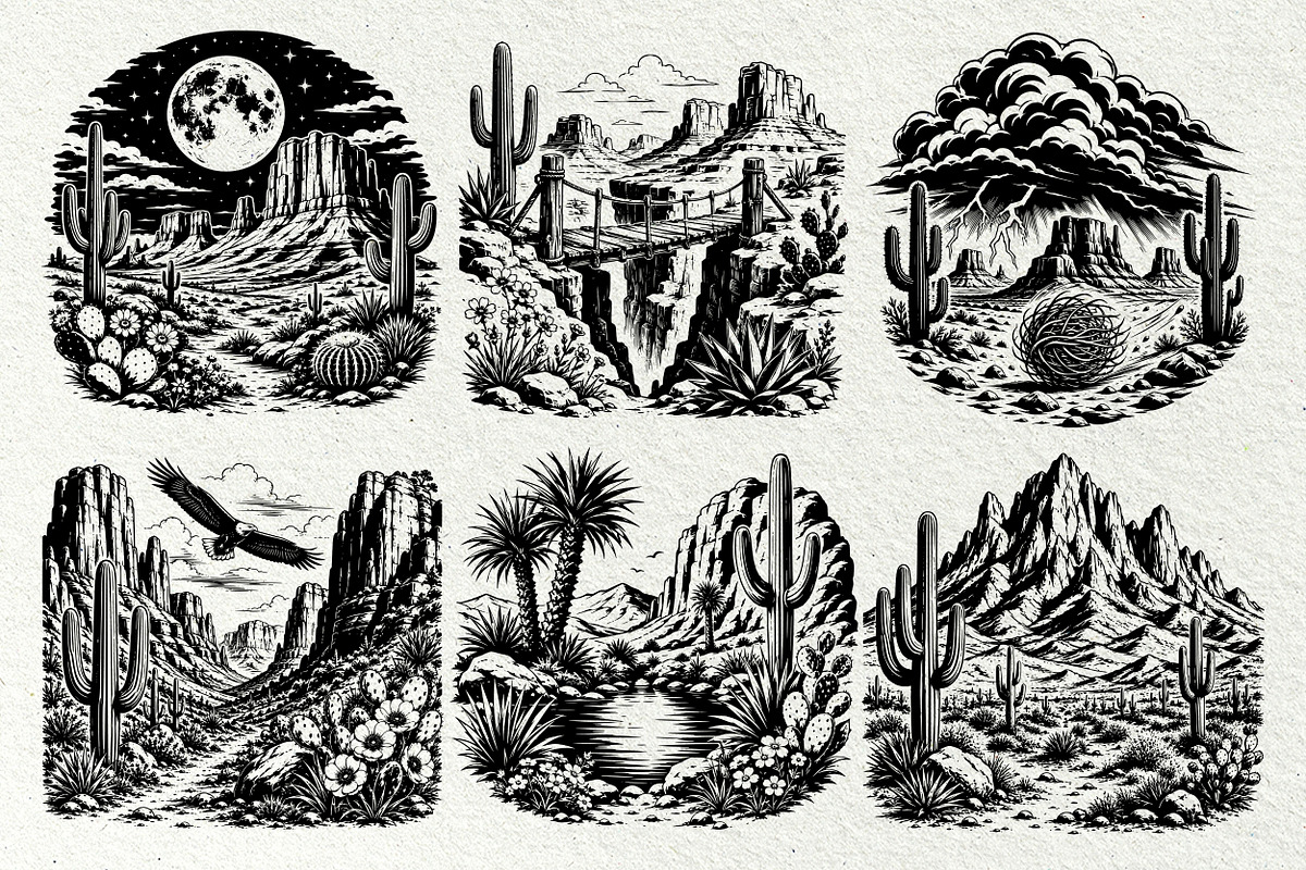Desert Scenes Line Art Graphics, a Decorative Illustration by DENIDigitalArtSudio (Photo 2 of 10)