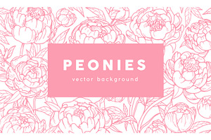 Peony Flowers, Cards Backgrounds Set