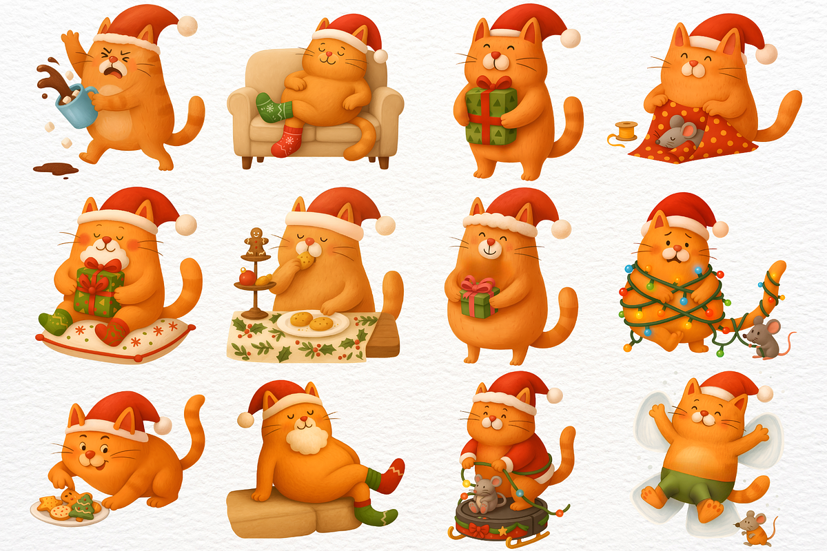 Christmas Santa Cat Clipart Kitten, an Animal Illustration by SugarCloudStudioArt (Photo 2 of 7)