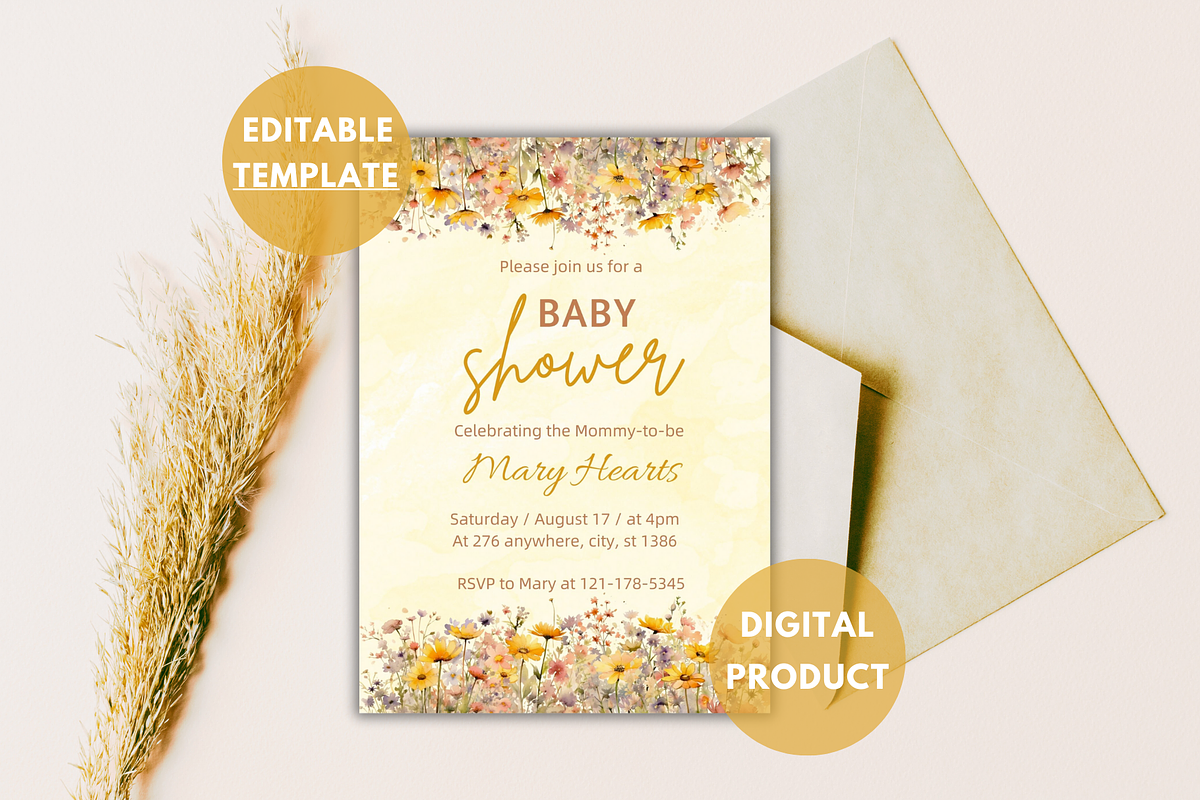 Baby Shower Invitation Template, an Invitation Template by SimoDigitalArt (Photo 2 of 9)