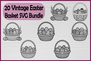 20 Vintage Easter Basket silhouette, a Decorative Illustration by Artivon