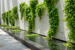 Green plants grow on wall near water, a Photo by Beautiful things