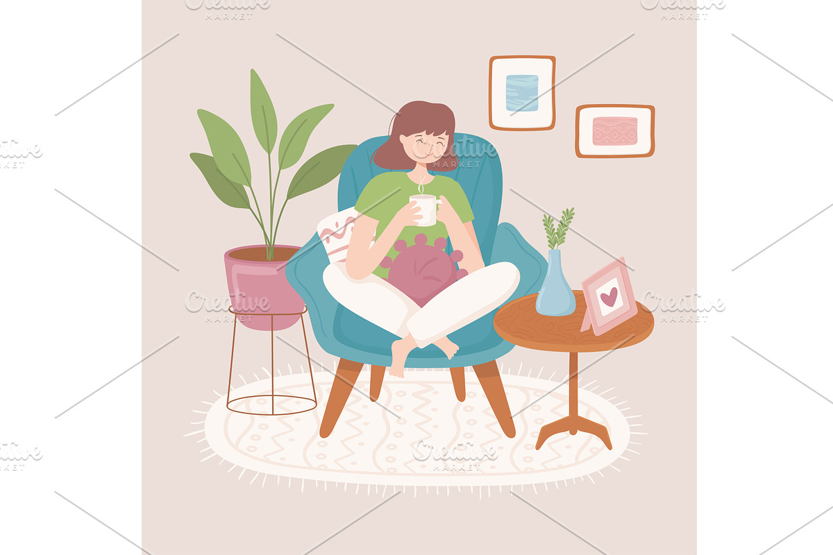 woman with cup of coffee, a Food Illustration by studiogstock