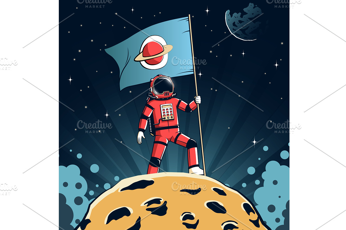 Astronaut stands on an asteroid, an Illustration by Agor2012 shop