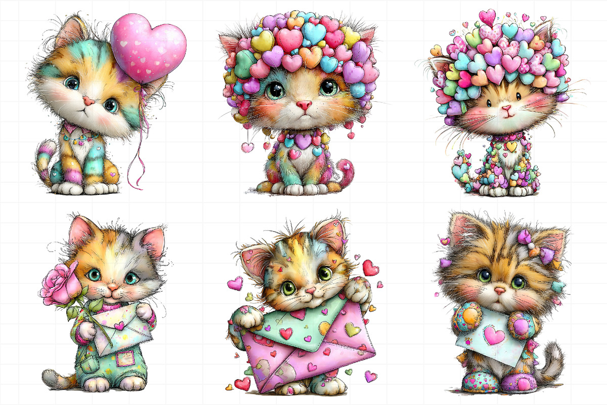 Valentine Cat Clipart Bundle, an Illustration by Daily.Designs (Photo 4 of 8)