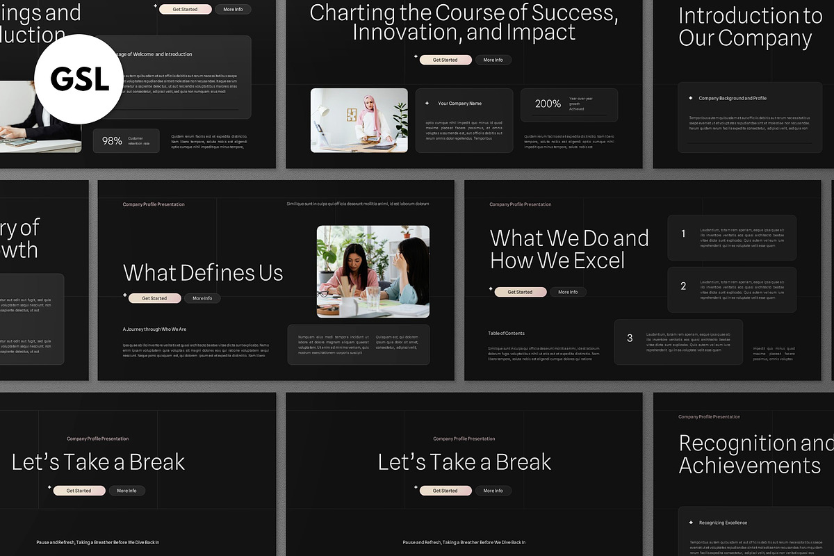 Gray Company Profile Google Slide, a Presentation Template by graphicook (Photo 2 of 8)
