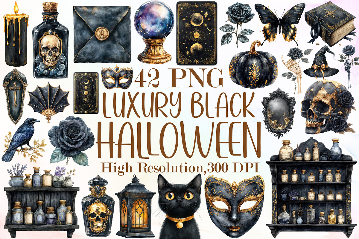 Luxury Black Halloween Clipart, an Illustration by Sublimation Artist (Photo 1 of 6)